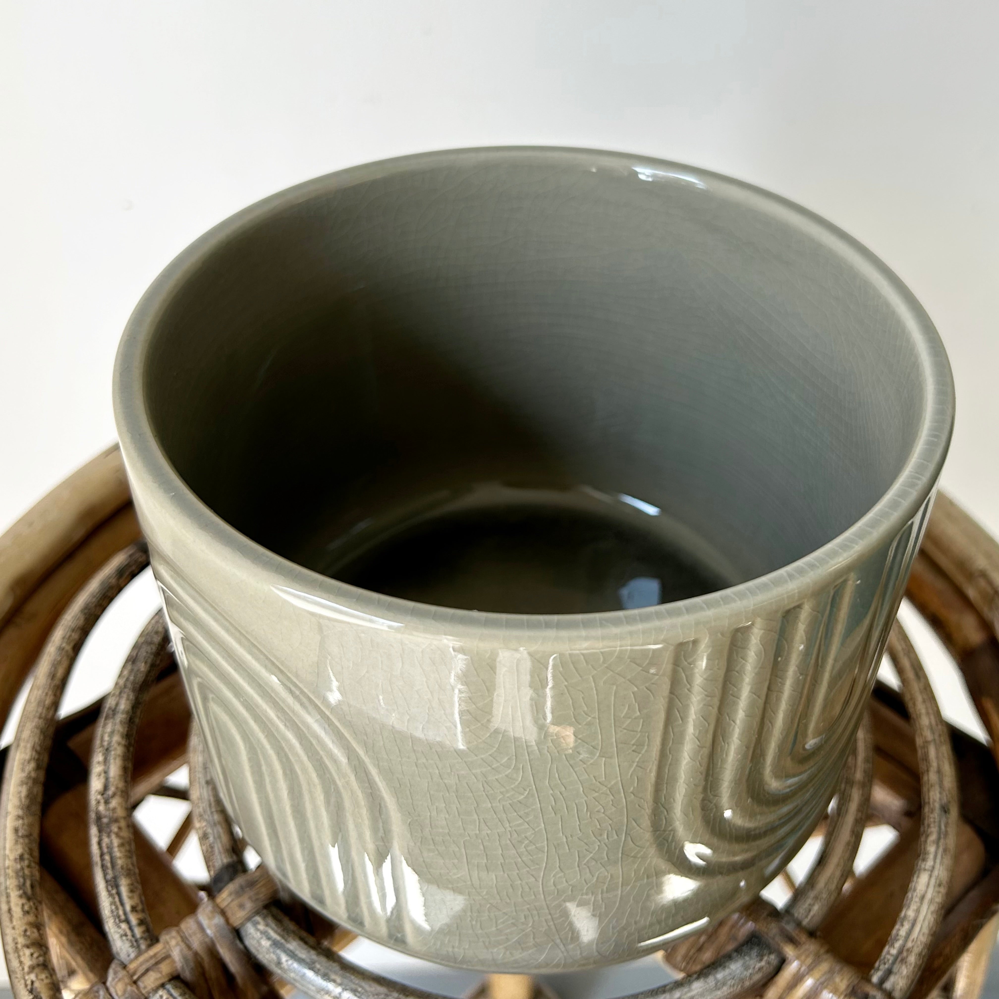 TEMPLE Decorative footed pot Olive Green (available in two sizes)