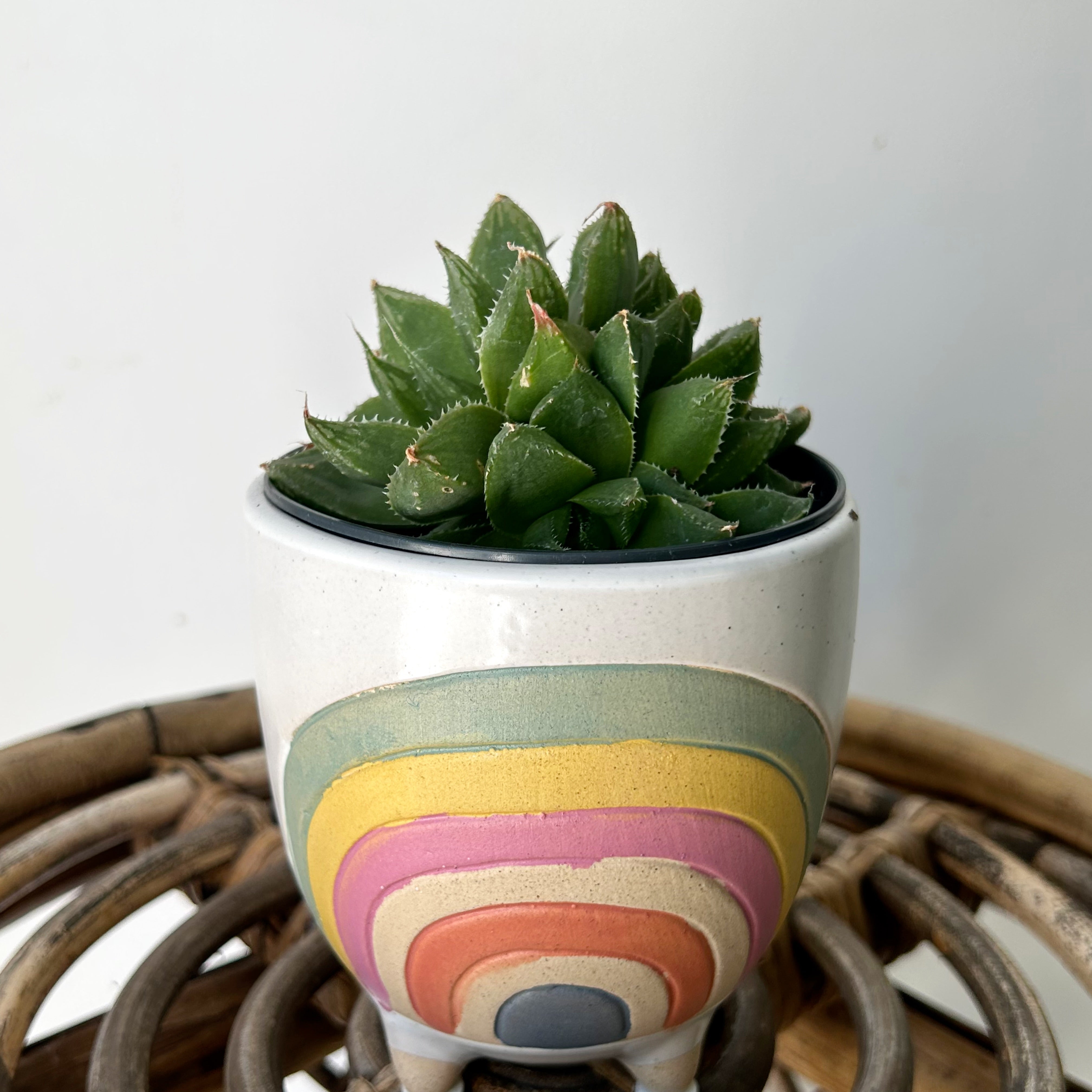AURORA mini footed ceramic decorative pot Rainbow Design (3.5”x4”)