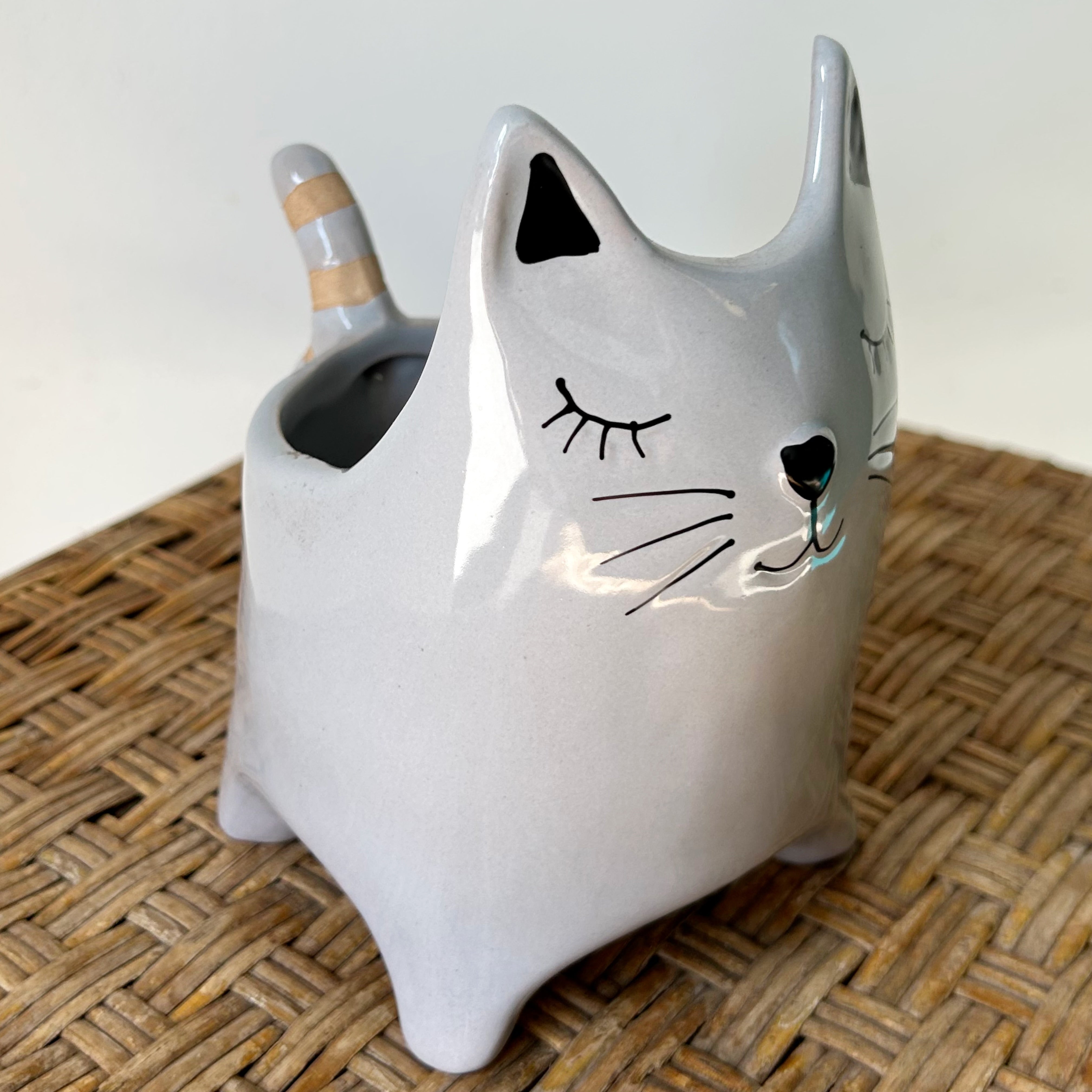 Decorative Kitten Ceramic Planter (3”x3”)