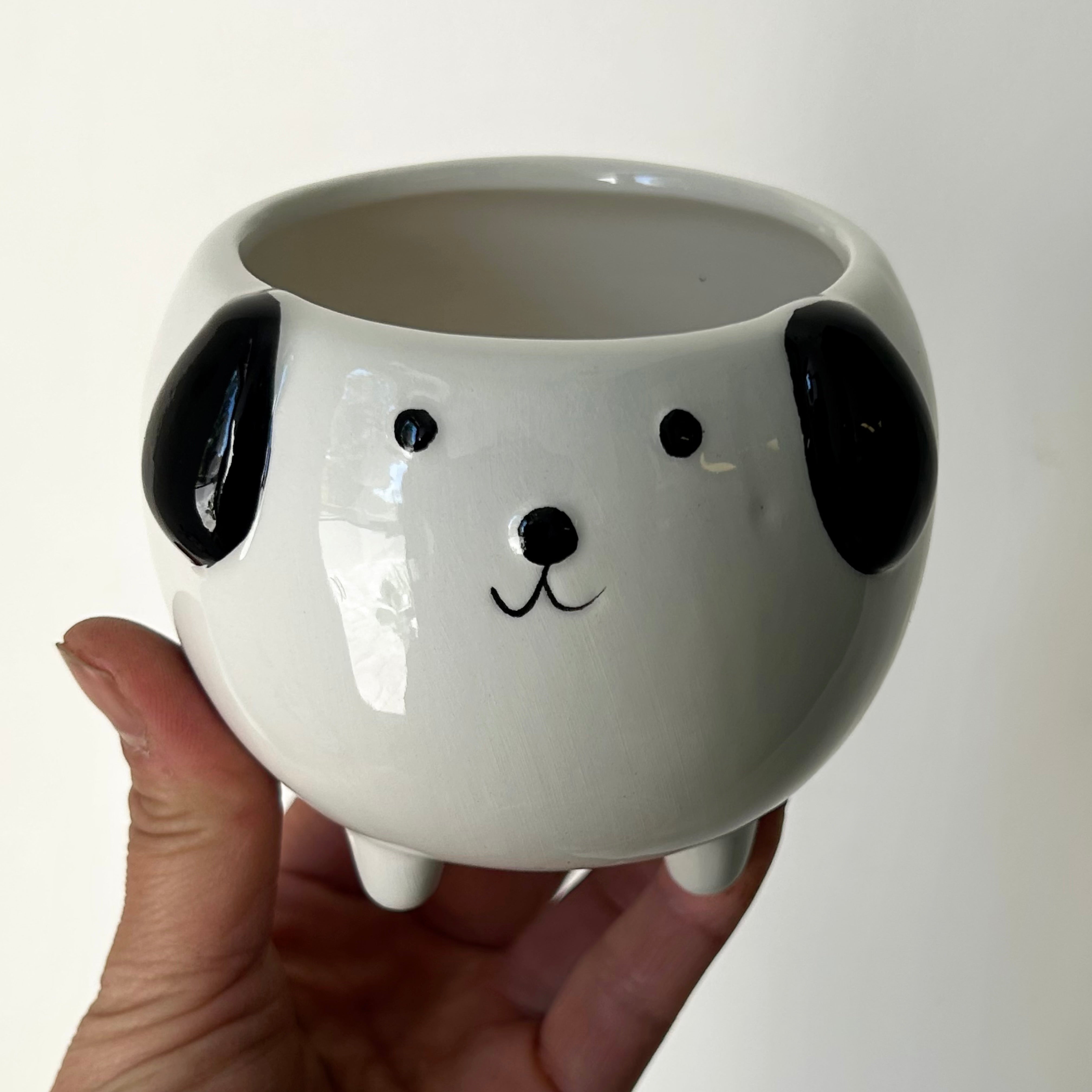 Black & White Dog  Decorative Pot (3”x3”)